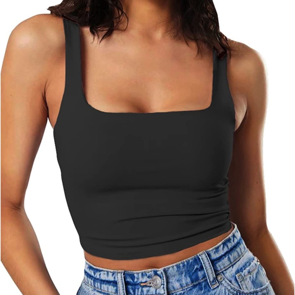NEW Strappy Tank Neck Double Layer Workout Fitness Casual Basic Crop Tops M